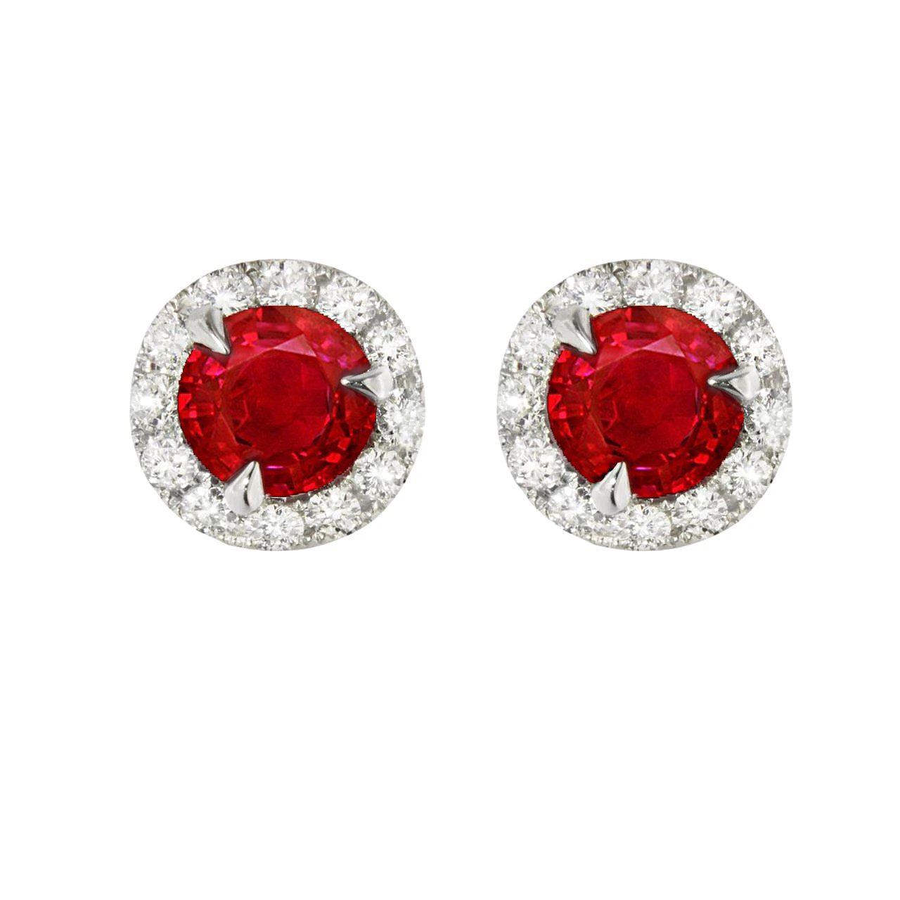 White Gold 14K Prong Set Ruby And Diamonds 5.40 Ct. Studs Earrings