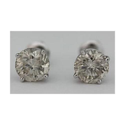 White Gold 14K Round 4 Carat Diamonds Pair Studs Women Earring