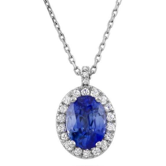 White Gold 14K Sapphire And Diamonds 3.70 Carats Pendant
