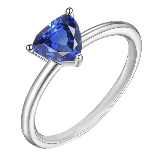 White Gold 14K Solitaire Ring Trillion Ceylon Sapphire 1.50 Carats
