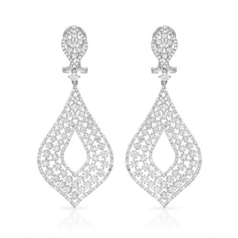 White Gold 14K Women Chandelier Earring Round Diamonds 5 Carats
