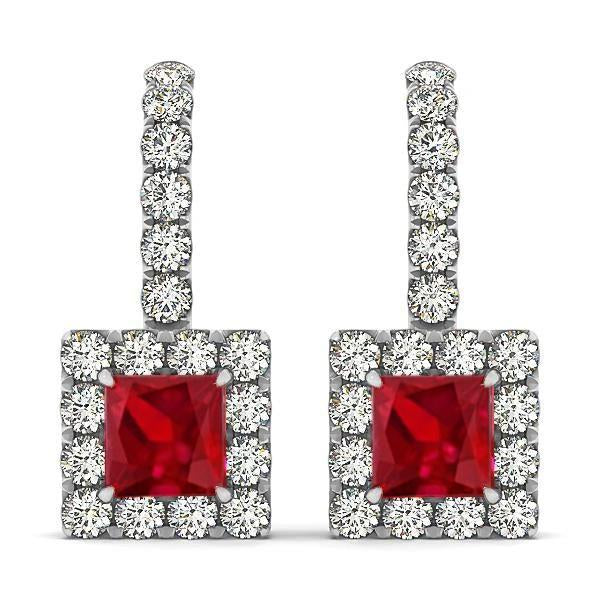 White Gold 14K Women Dangle Earrings 7 Ct Ruby With Diamonds