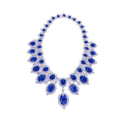 White Gold 291.17 Ct. Blue Sapphire & White Diamond Necklace Jewelry