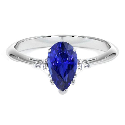 White Gold 3 Stone Ring Blue Sapphire & Trillion Diamonds 2.25 Carats