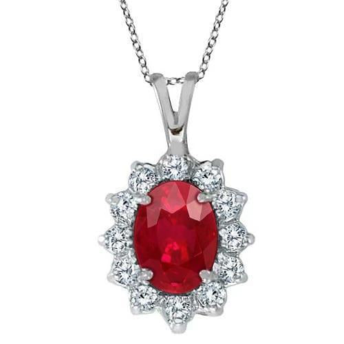 White Gold 8.50 Carats Ruby & Diamonds Pendant Necklace