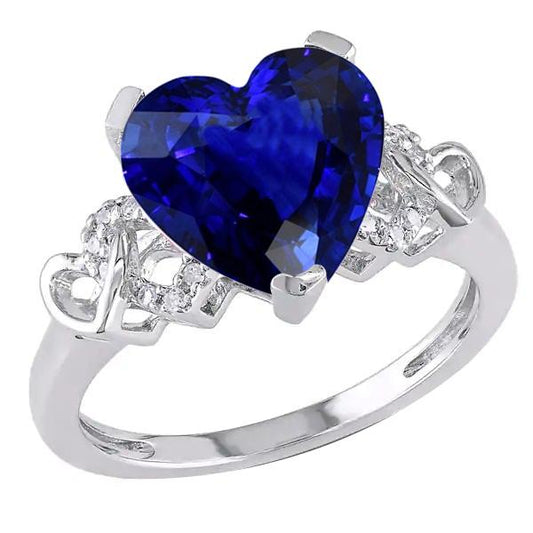 White Gold Diamond Ring Heart Shaped Sri Lankan Sapphire 3.50 Carats