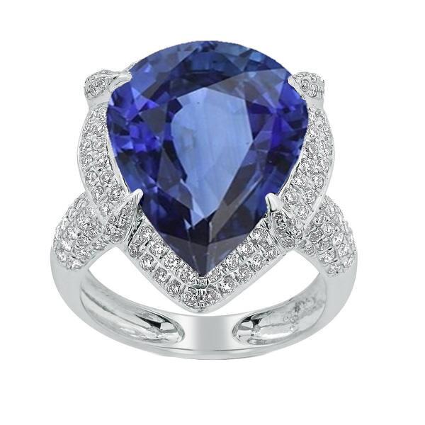 White Gold Halo Pear Ceylon Sapphire & Diamond Ring 5.50 Carats