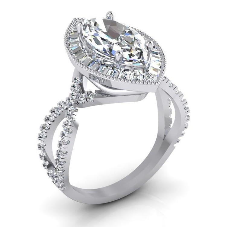 White Gold Marquise Diamond Halo Engagement Ring 4.50 Carats New