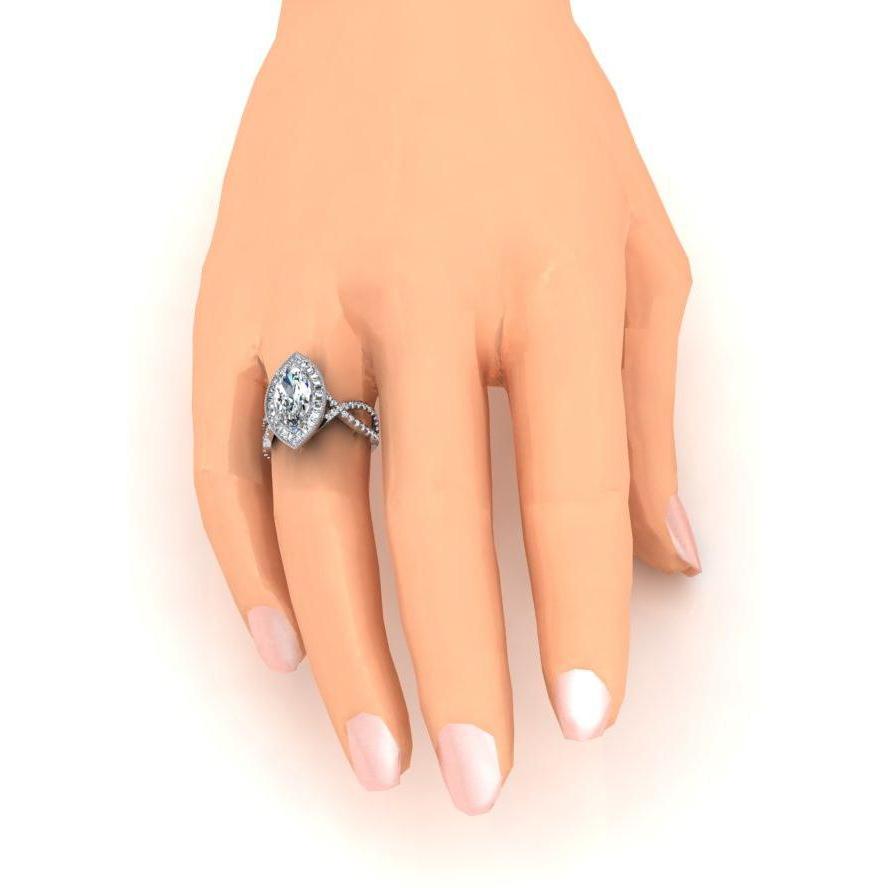 White Gold Marquise Diamond Halo Engagement Ring 4.50 Carats New