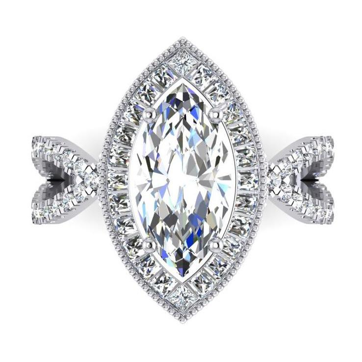White Gold Marquise Diamond Halo Engagement Ring 4.50 Carats New