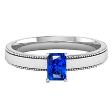 White Gold Men's Ring Solitaire Ceylon Sapphire 1.50 Ct Milgrain Shank