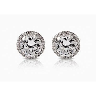 White Gold Round Diamond Stud Halo Earring 2.80 Carats