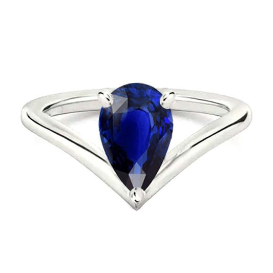 White Gold Solitaire Gemstone Ring Pear Ceylon Sapphire 2.50 Carats