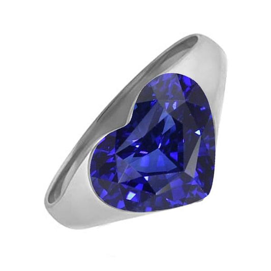White Gold Solitaire Ring Bezel Set Heart Srilanka Sapphire 3 Carats