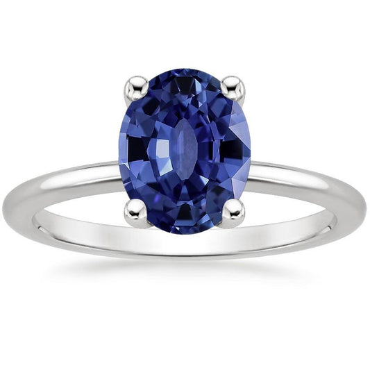 White Gold Solitaire Ring Jewelry Oval Ceylon Sapphire 2 Carats