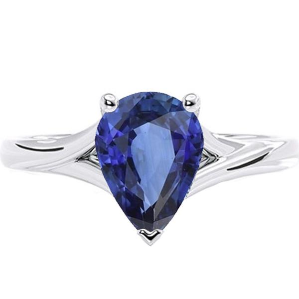 White Gold Solitaire Ring Pear Sri Lankan Sapphire 3 Carats