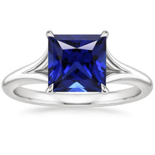 White Gold Solitaire Ring Princess Blue Sapphire Split Shank 5 Carats