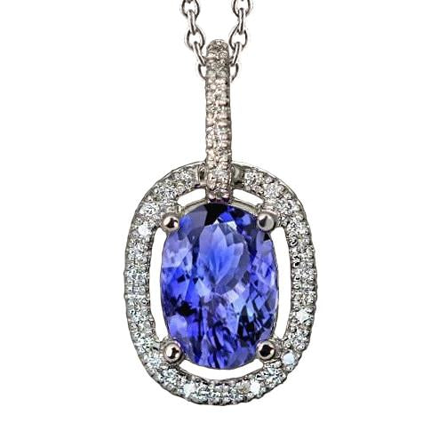 White Gold Tanzanite And Diamonds 3.50 Ct Pendant Necklace Chain