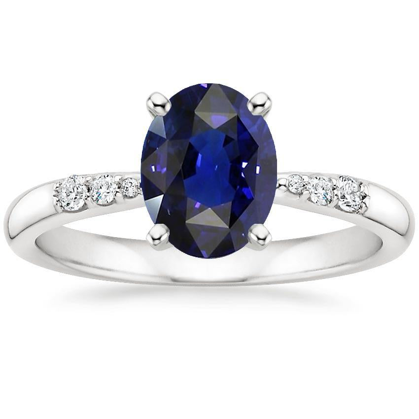 White Gold Womens Ring Oval Blue Sapphire & Round Diamonds 3.50 Carats