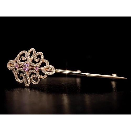 Women Diamond Bangle Pink Sapphire 5 Carats Yellow Gold 14K