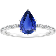 Women Engagement Ring Pear Blue Sapphire & Pave Set Diamonds 4 Carats