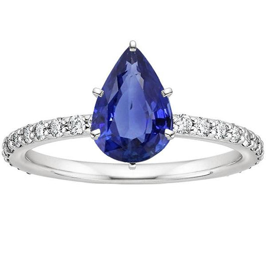 Women Gemstone Ring Blue Sapphire & Diamond Gold Jewelry 5.25 Carats