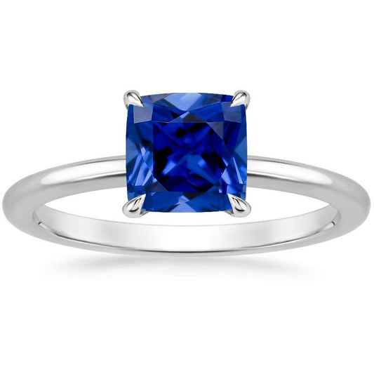 Women Gemstone Ring Solitaire Sri Lankan Sapphire Cushion 2.25 Carats