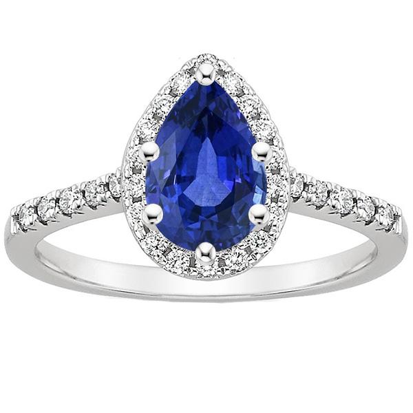 Women Halo Diamond Ring Pear Blue Sapphire & Accents 5.25 Carats