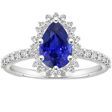 Women Halo Ring Flower Style Pear Ceylon Sapphire & Diamonds 5 Carats