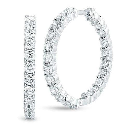 Women Hoop Earrings 7.00 Ct Round Cut Diamonds White Gold 14K