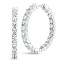 Women Hoop Earrings 7.00 Ct Round Cut Diamonds White Gold 14K