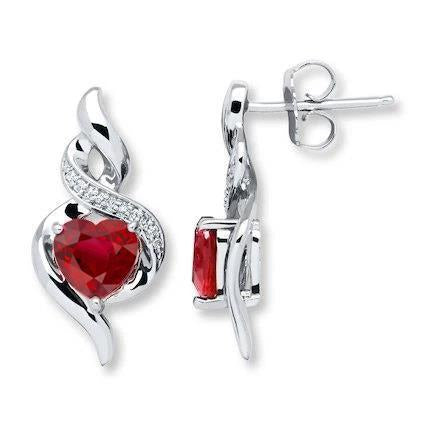Women Ruby And Diamonds Studs Earrings Gold White 14K 2.60 Carats