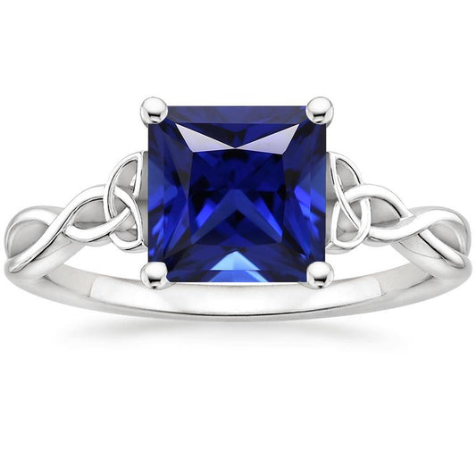 Women Solitaire Ring Blue Sapphire 5 Carat Princess Cut