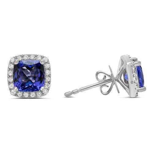 Women Studs Earrings 5.50 Ct Tanzanite & Diamonds 14K White Gold