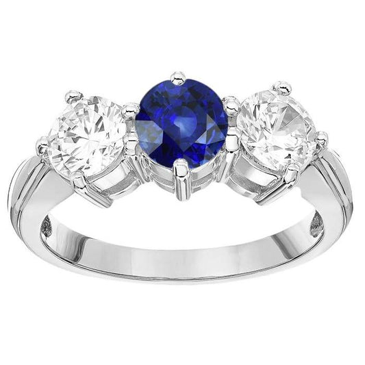 Women's 3 Stone Ring Round Blue Sapphire Diamonds Jewelry 5.50 Carats