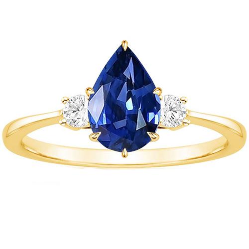 Women's 3 Stone Ring Round Diamond & Pear Ceylon Sapphire 6.20 Carats