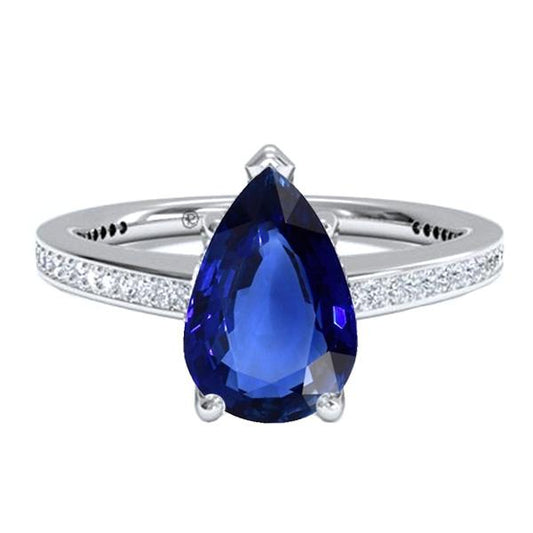 Women’s Diamond Jewelry Blue Sapphire Ring White Gold 14K 4.50 Carats