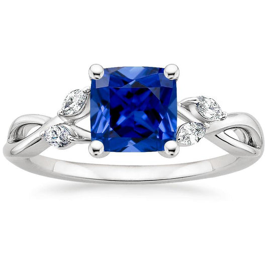 Womens Diamond Marquise & Cushion Sapphire Ring Five Stone 2.75 Carats