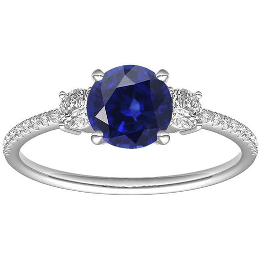 Women's Diamond Sapphire Ring 3.50 Carats Round Cut Gold With Accents