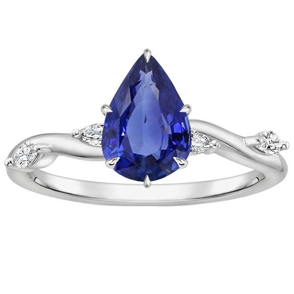 Women's Sapphire Ring Pear With Marquise Diamond Accents 4.50 Carats