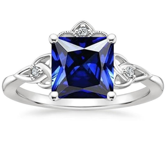 Womens Small Diamond Gold Ring Vintage Style Blue Sapphire 5.25 Carats