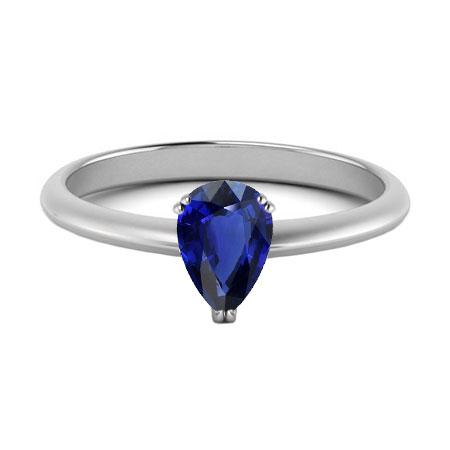 Women's Solitaire Pear Blue Sapphire Ring 1 Carat Double Prong Set