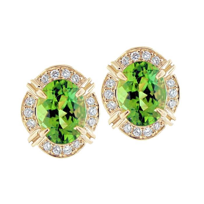 Yellow Gold 14K 12.40 Carats Tourmaline With Diamonds Earrings