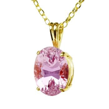 Yellow Gold 14K 34 Carat Big Pink Kunzite Pendant Necklace New