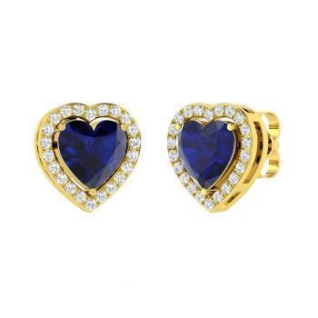 Yellow Gold Ceylon Blue Sapphire & Diamonds 3.80 Ct. Studs Earrings