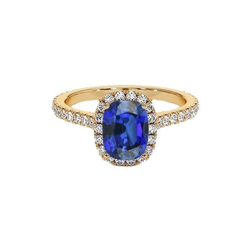 Yellow Gold Oval Sapphire Halo Diamond Ring 11.25 Carats 14K