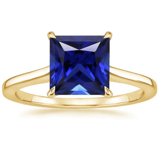 Yellow Gold Solitaire Ceylon Sapphire Ring 5 Carat Princess Cut