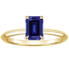 Yellow Gold Solitaire Ring Prong Set Emerald Blue Sapphire 3 Carats