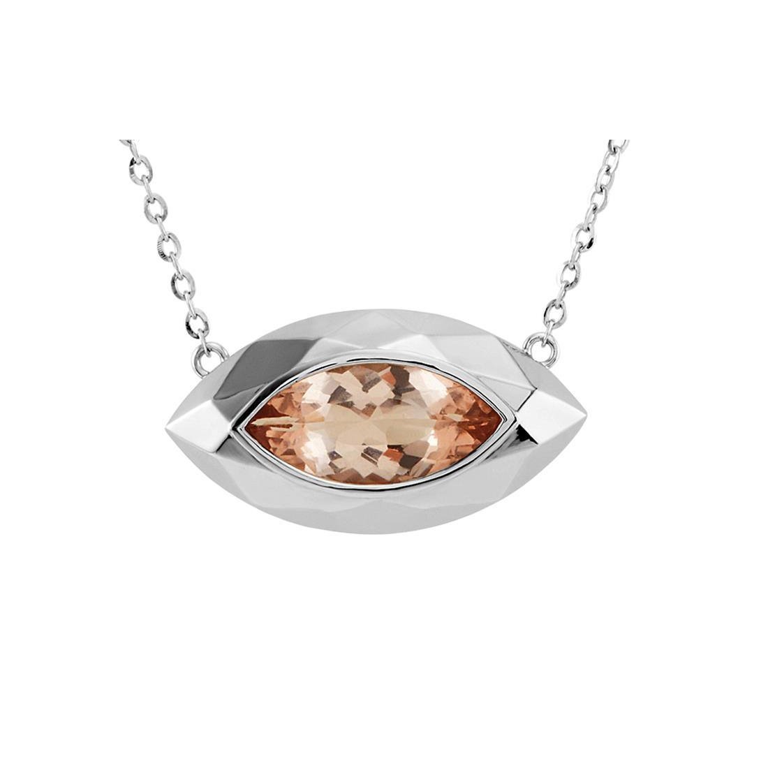 Bezel Set Marquise Cut 16 Ct Solitaire Morganite Pendant White Gold