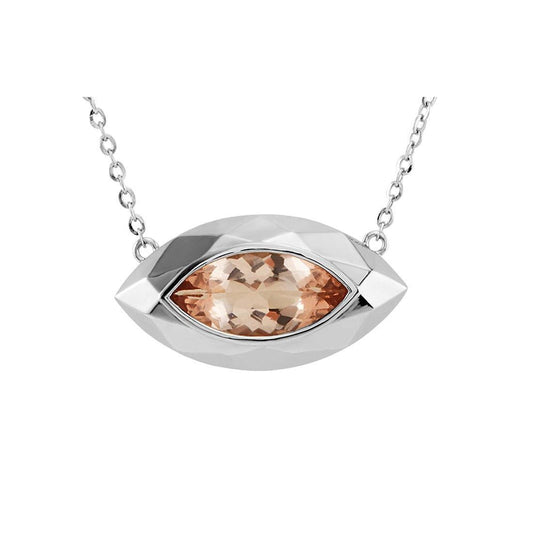 Bezel Set Marquise Cut 16 Ct Solitaire Morganite Pendant White Gold